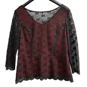 Vintage Blu Sage Y2K Top Womens XL Black Lace Overlay‎ Beaded Sequin Witchy